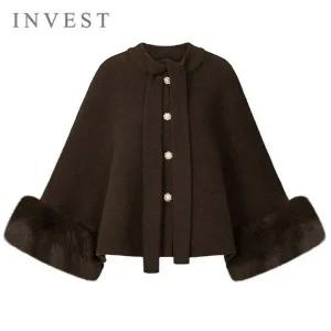 [신세계라이브쇼핑][인베스트] 럭셔리 퍼 트리밍 모직 케이프 코트_IN5W1CT1521