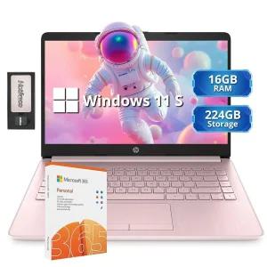 HP Stream 14인치 HD 경량 노트북 인텔 셀러론 N4120 16GB RAM 224GB 스토리지(64GB eMMC + 160GB 도킹 스