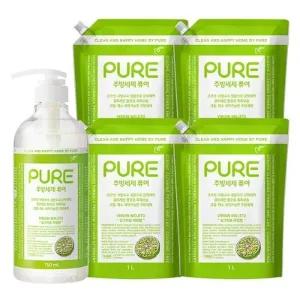 피죤 퓨어 주방세제 750ml + 1000ml x 4pk - 버진모히또 깨끗한 설거지 강력한 세정 기름때 제거