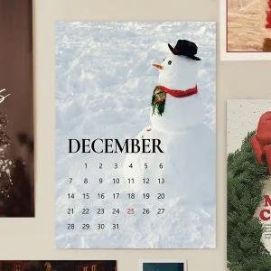 [파티아일랜드]A4 크리스마스 눈사람 달력 포스터 빈티지 감성 인테리어 카드 엽서