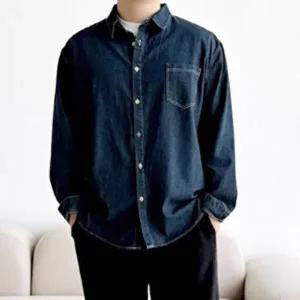 [옷자락]커플용 루즈핏 데님 셔츠 남녀공용 원포켓 남방