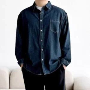 [옷자락]커플용 루즈핏 데님 셔츠 남녀공용 원포켓 남방