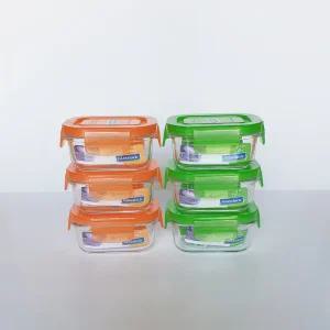 글라스락 이유식 직사각4호6개/칼라뚜껑(150ml 6개)/각종양념/이유식용기