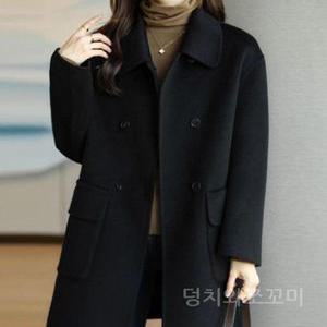 여성 블랙 모직코트 겨울 두꺼운 미드길이 기본 코트
