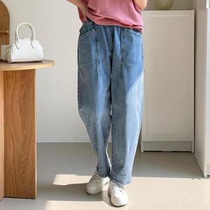 여자 배기진 벌룬핏 라이트블루 고무줄 청바지