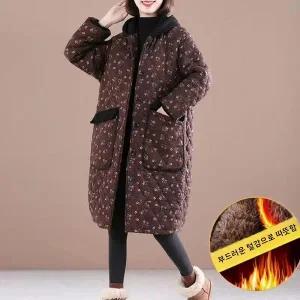 누빔 퀼팅 퀼트 자켓 재킷 점퍼 코트 부클 두꺼운 면 여성 겨울 루즈핏 큰 사이즈 캐주얼 프린트 솜털 안감