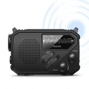 (필립스)휴대용 캠핑 FM AM 라디오 재난방지 손전등 비상사이렌 자가발전 태양충전 건전지겸용 고감도라디오 j5