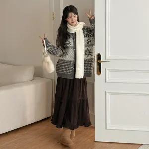 [제작] 초코링 밴딩 티어드 코듀로이 롱 스커트 84668 빅사이즈 여성의류