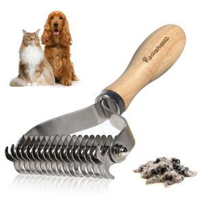개를 위한 포숄릭 언더코트 갈퀴 - 나무 손잡이가 있는 전문 반려동물 털 제거 빗, 반려묘를 스테인리스 스틸 칼날 매트 엉킴