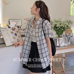 핫핑 카르키 루즈핏 체크 반팔셔츠