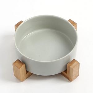 애완 우드받침 16cm 도자기식기 1구 밥 물그릇 그레이 (WD88466)