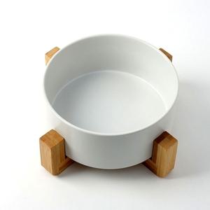 애완 우드받침 16cm 도자기식기 1구 밥 물그릇 화이트 (WD88465)
