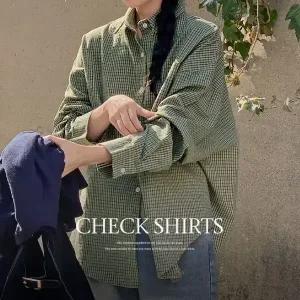 핫핑 디어리 루즈핏 원포켓 체크 긴팔셔츠