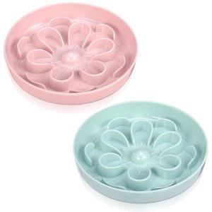 Funnymoom 2개 고양이 슬로우 피더 볼 귀여운 고양이 사료 그릇 블룸 디자인 한 식습관 대화형 피더 습식 반려동물 소형견(핑크, 그린)