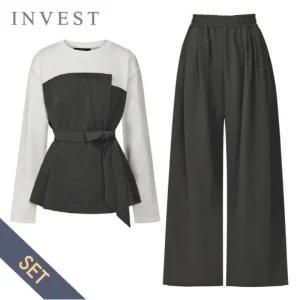 [인베스트] 모던 배색 티셔츠+와이드 팬츠 세트_IN5F1TS6511