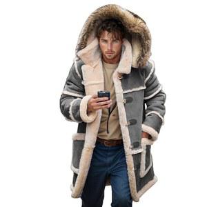 후드 인조 스웨이드 셰르파 안감 양가죽 재킷 따뜻한 겨울 가죽 롱 트렌치코트가 있는 R GSWS 남성 전단 코트