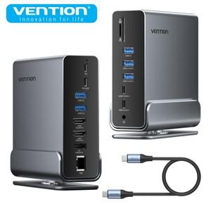 Vention 노트북용 멀티 포트 도킹 스테이션, 16-in-1 USB C 허브, 10Gbps RJ45, 4K 60Hz 3.2-HDMI, PD 100W