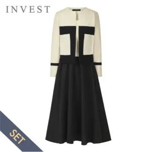[인베스트] 배색 롱 원피스+스퀘어 가디건 세트_IN5F1OP3201