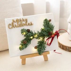 크리스마스 액자 벽 장식 이젤세트 LED 솔나무 캔버스 25cm 트리 벽걸이 테이블 탁상용 소품 데코 선물