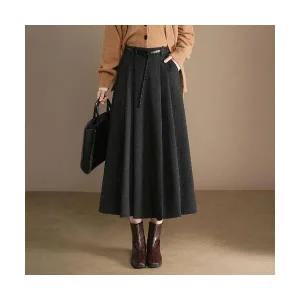 여성 데일리 쉬폰 스커트 플리츠 롱 하이웨스트 가을 겨울 오피스룩 A라인 스포M4
