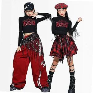 스우파 레드 태슬 체크모자 댄스복 초등 걸그룹 방송 주니어 아이돌