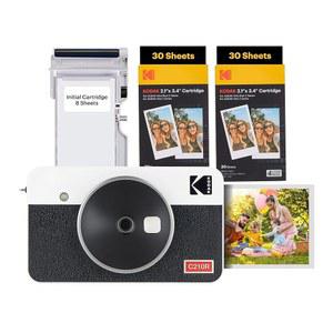 KODAK 미니 샷 2 레트로 4PASS 2-in-1 인스턴트 디지털 카메라 및 포토 프린터(2.1x3.4 인치) 초기 8장 + 60장 번들, 흰색