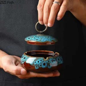 도자기 남자 가정용 대용량 믹 책상 친구를위한 페인트 장식 재떨이 거실 유약