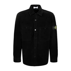 [스톤 아일랜드]25FW 와펜 패치 오가닉 코튼 코듀로이 워크셔츠 블랙 K2S15 1200012 S0212 V0029