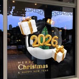 2026 메리크리스마스 해피뉴이어 시트지 정전기스티커 선물 트리 오너먼트 대형 유리창 창문