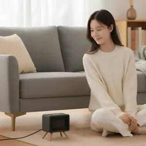 [디큐브][최대3시간] 굿마인드 미니 온풍기 절전형 PTC 히터 캠핑 탁상용 티비온풍기 KC인증