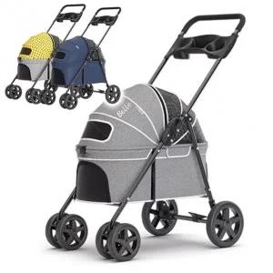 고품질 강아지 4륜 낮은 유모차 1P 돔형 분리형 접이식 외출 분리...