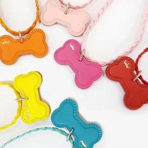 [콩심팥심]강아지 가죽본 뼈다귀 이름표 1P 애견 팬던트 인식표 애견산책목줄