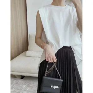 모던핏 어깨패드 민소매 블라우스 미니멀 슬리브리스 슬리브리스