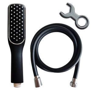 두진바스 블랙 슬림 샤워기 헤드 + 꼬임방지 튜브형 샤워호스 블랙 세트, 2m, 1개