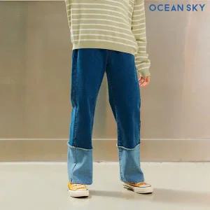 [보리보리/오션스카이]여아 밑단 절개배색 데님 팬츠-CEJG2354B0N