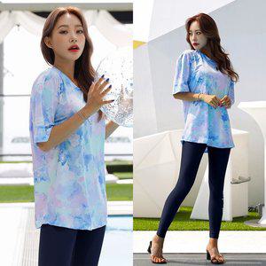 [조이할리]여자 선데이 오버핏 래쉬가드 반팔 워터레깅스 세트 비치웨어 루즈핏 래시가드 상하의 수영복