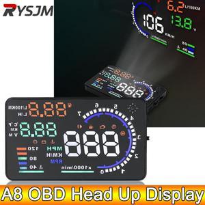 ADQ 5.5'' OBD2 HUD A8 자동차 헤드 업 디스플레이 디지털 속도계 타코미터 앞 유리 프로젝터 + 수온 RPM