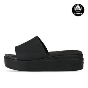 [크록스] 브루클린 슬라이드 여성 웨지 힐 통굽 슬리퍼 샌들 블랙 208728-001