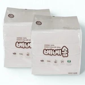베베솜 대용량 건티슈 무표백 순면 아기 물티슈 500매 x2개