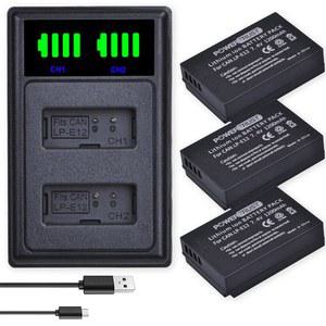 파워트러스트 3X LP-E12 배터리 및 캐논 EOS 레벨 SL1, M2, M10, M100, M200, M50, M50 Mark II, S1, 파워샷 SX70 HS 카메라용 LED 듀얼 USB 충전기