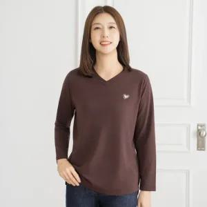 엄마옷 마담4060 하트자수브이넥티셔츠 중년여성 베이직한 데일리룩 -ZTE2510010-