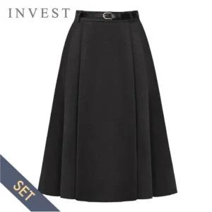 [인베스트] 투 핀턱 밴딩 롱 스커트+벨트 세트_IN5W1SK8101