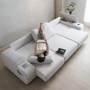 에보니아 리드 제로월 모션 슬라이딩 리클라이너 쇼파 4인용 아쿠아텍스패브릭