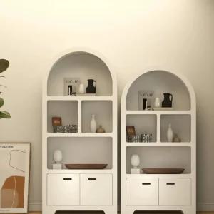 아치형 책장 원형 회전 틈새 책꽂이 원목 선반 3단 코너