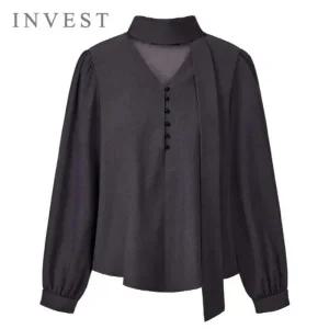 [인베스트] 타이 포인트 피치 기모 블라우스_IN5W1BL5040