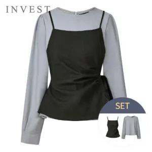 [인베스트] 베이직 피치 블라우스+뷔스티에 세트_IN5W1BL5031