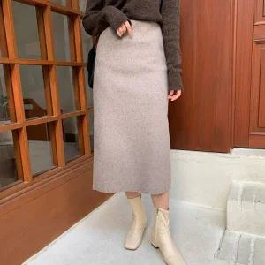 여성 울 모직 뒷트임 H라인 밴딩 롱 스커트 -WSK0134- 가을 겨울