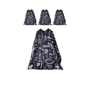 블랙 넉넉한사이즈 X 미용 4개입 이발소 셀프 실 용품 그려진 머리카락자를때 일러스트가 바탕에 가운