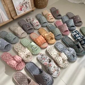 쥬앤크홈 3중쿠션 실내화 미끄럼방지 면 린넨 슬리퍼 거실화 층간소음