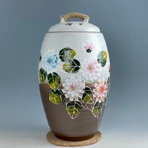 쌀독 투톤분청 겹목단 쌀통 쌀항아리 쌀보관통 20kg 현관 소금 항아리 Q071